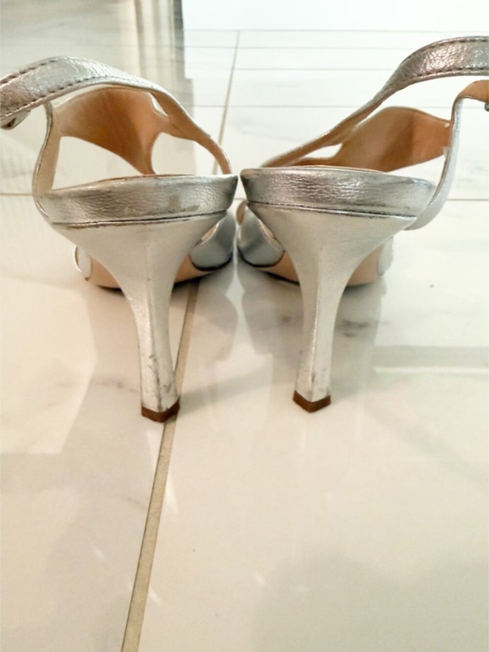 27 Edit Naturalizer Lanie Square Toe Metallic SILVER Leather Dress Sandal 7.5 - Picture 7 of 9